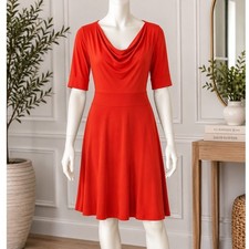 Banana Republic Orange/red Cowl Neck 3/4 Sleeve Fit and Flare Dress Career 4