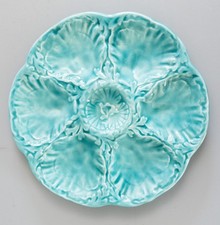 Vintage French Gien Turquoise Aqua Blue-Green Majolica Oyster Plate, circa 1950