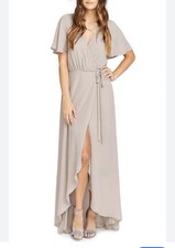 Show Me Your Mumu Sophia Wrap Short Sleeve Bridesmaid Dress Beige Size Small NEW