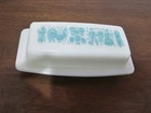 Pyrex Amish Butterprint butter dish in turquoise