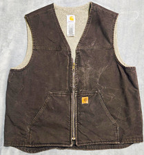 Carhartt V26 WAL Weathered Duck Sherpa Lined Zip Vest Walnut Brown Men's XL
