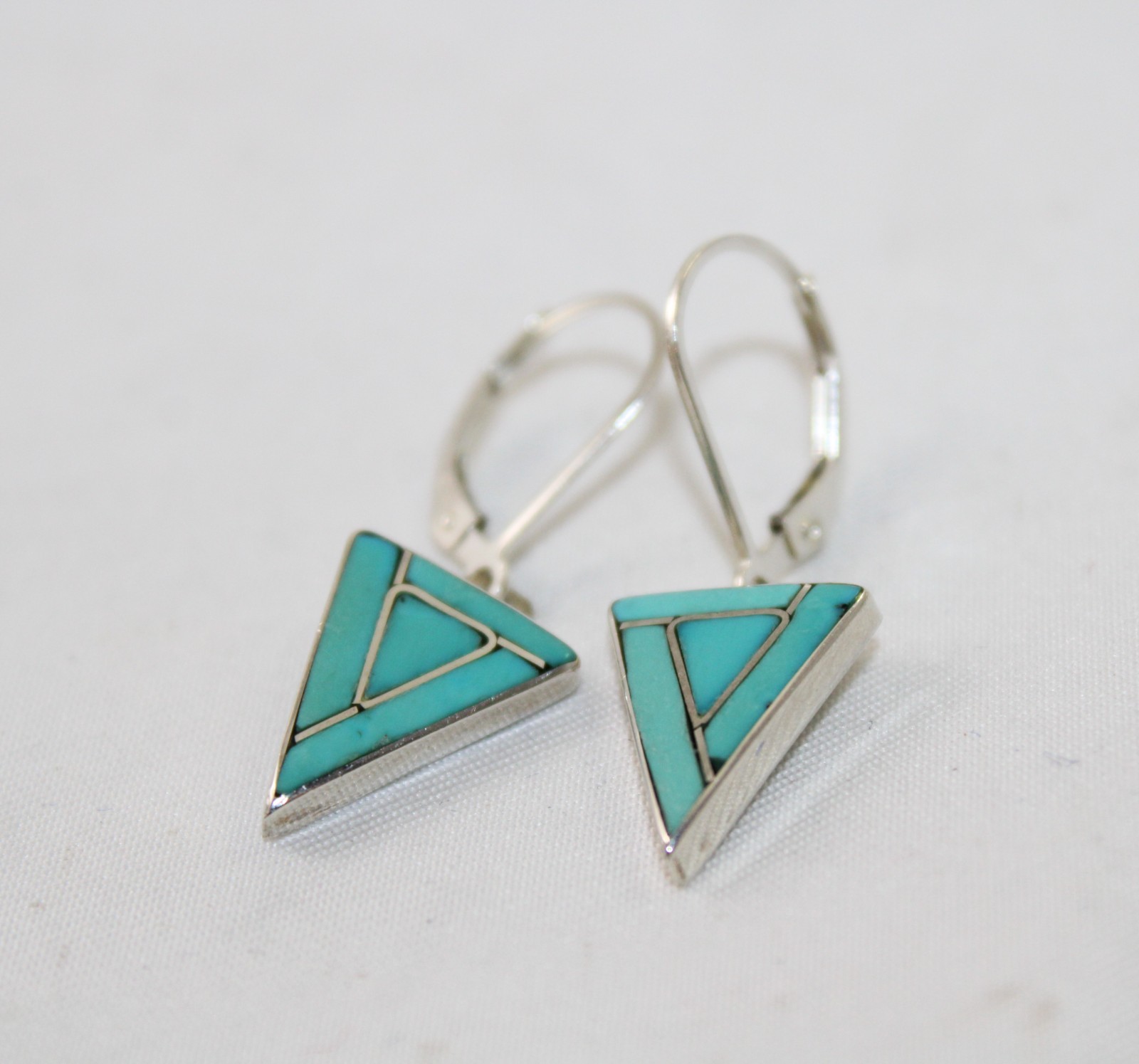 Sterling Silver Turquoise Inlay Triangular Shaped… - image 9