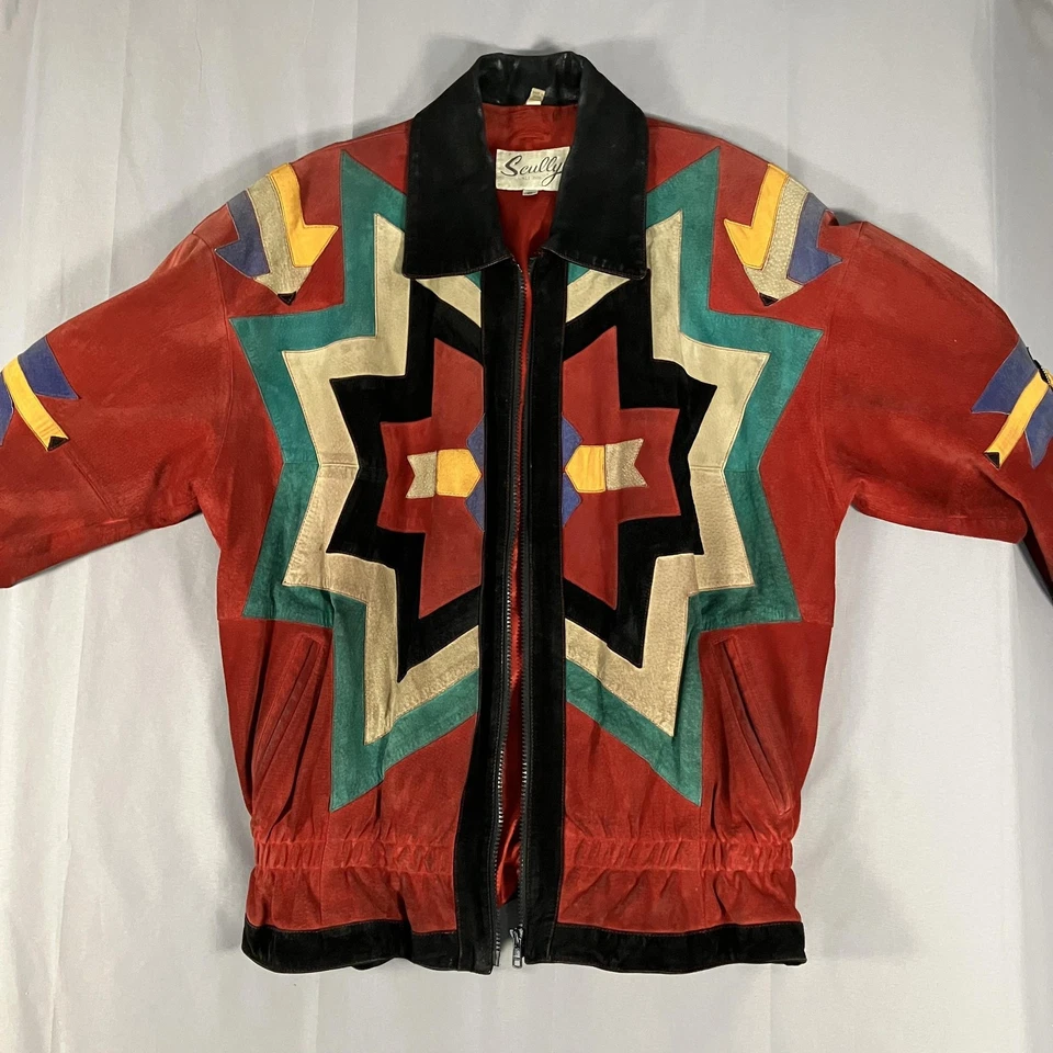 Scully замшевая кожаная куртка женщин 8 красный многоцветный Western Aztec молнии геометрический - Изображение 3 из 4