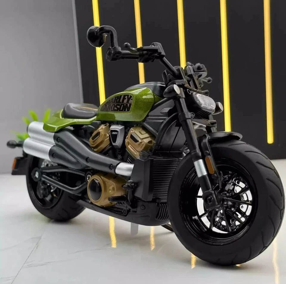 Modelo de motocicleta Harley Davidson Sportster S de aleación diecast 1:12 con soporte de luz Foto 2 de 4