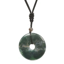 40mm Donut Pendant Fabric Cord Reiki Chakra Gemstone Adjustable Necklace 28"