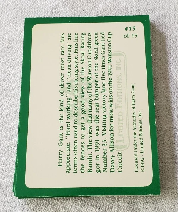 1992 Limited Editions Harry Gant #33 COMPLETE Insert Set NASCAR Racing 15 Cards - Image 2 of 2