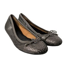 Coach Lara Studded Gray Leather Metallic Slip On Comfort Lace Ballet Flats 6 B
