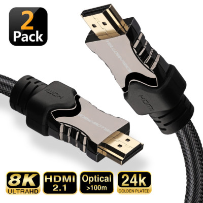 (6FT - 2pcs) v2.1 HDMI 2.1 Cable 8K 120Hz HDR 48Gbps Ethernet & eARC - HDCP 2.2