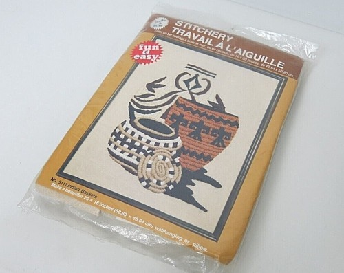 Vintage 1979 Stitchery Crewel Embroidery Kit Baskets 20 x 16 McNeill 5112 Sealed