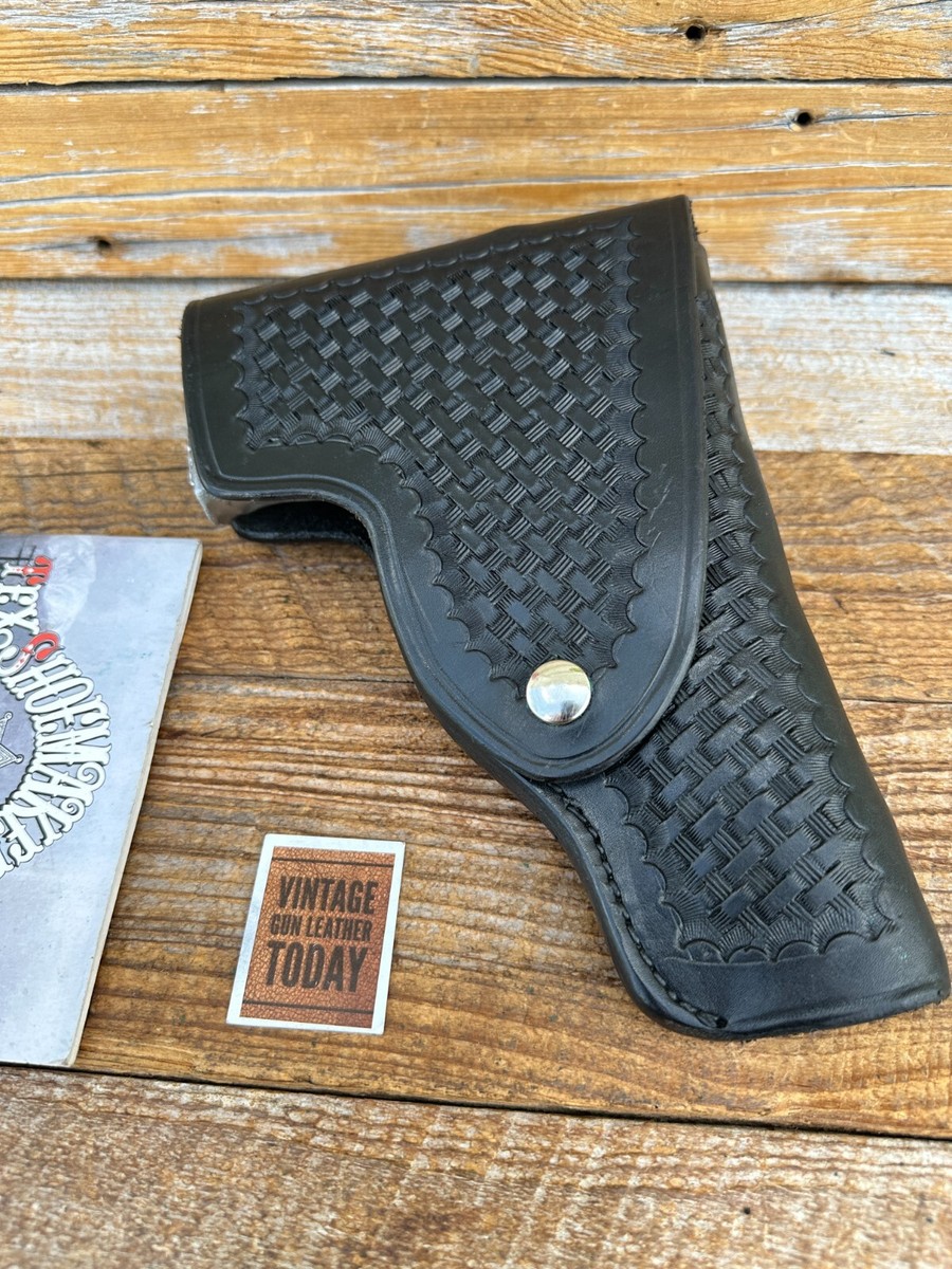 Vintage Tex Shoemaker Black Basket Leather Flap Holster For S&W