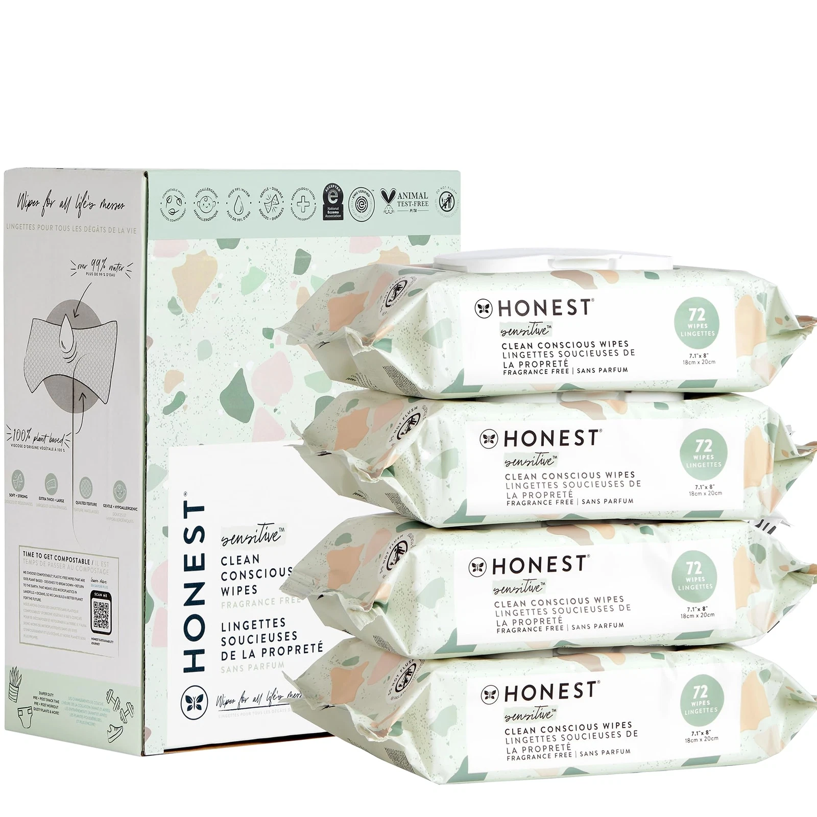 Compostable Plant Based Baby Wipes 72 Count Hypoallergenic Multi Use Wipes