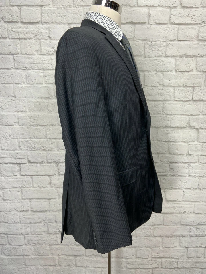 Blazer Abrigo Deportivo CALVIN KLEIN Para Hombre Rayas Negras y Azules 100% Lana 42R Foto 3 de 4