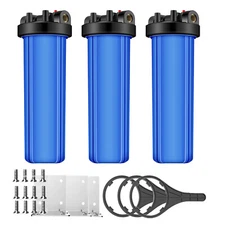 20" x 4.5" Big Blue Water Filter Housing For Whole House - 1" Outlet/Inlet-3Pack