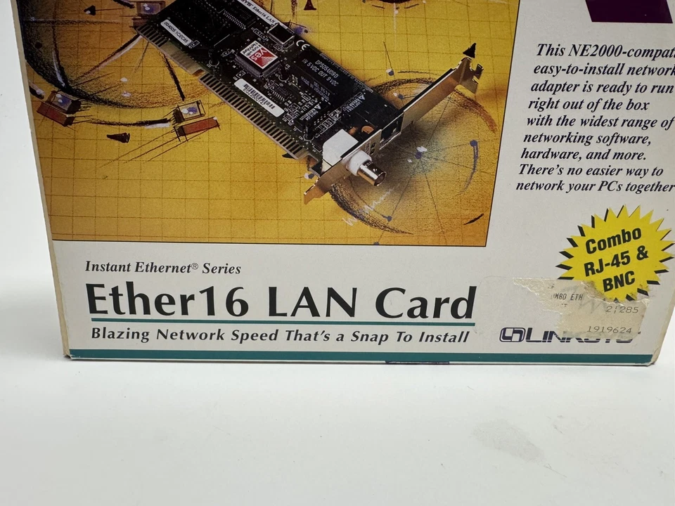 NEW Linksys Ether16 10BaseT LAN Card NOS NEW SEALED Vintage 90s 1997 Plug-N-Play - Image 3 of 4