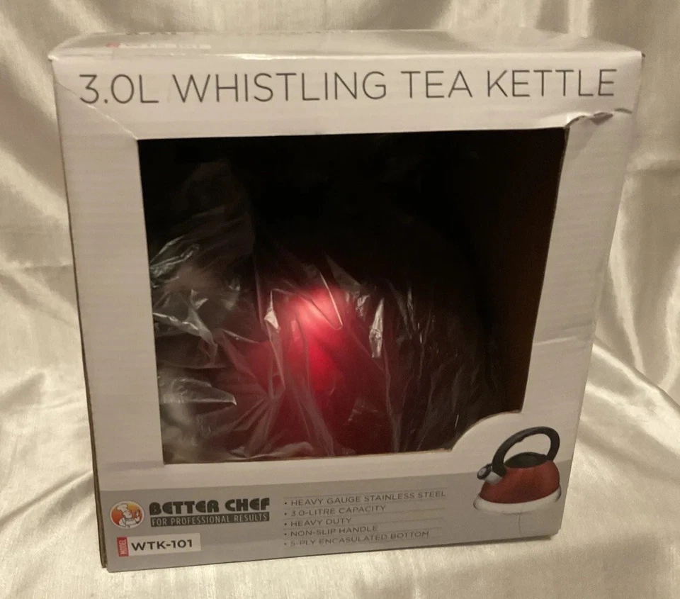 Nueva tetera silbante de 3,0 litros profesional Better Chef roja brillante HD Foto 3 de 4