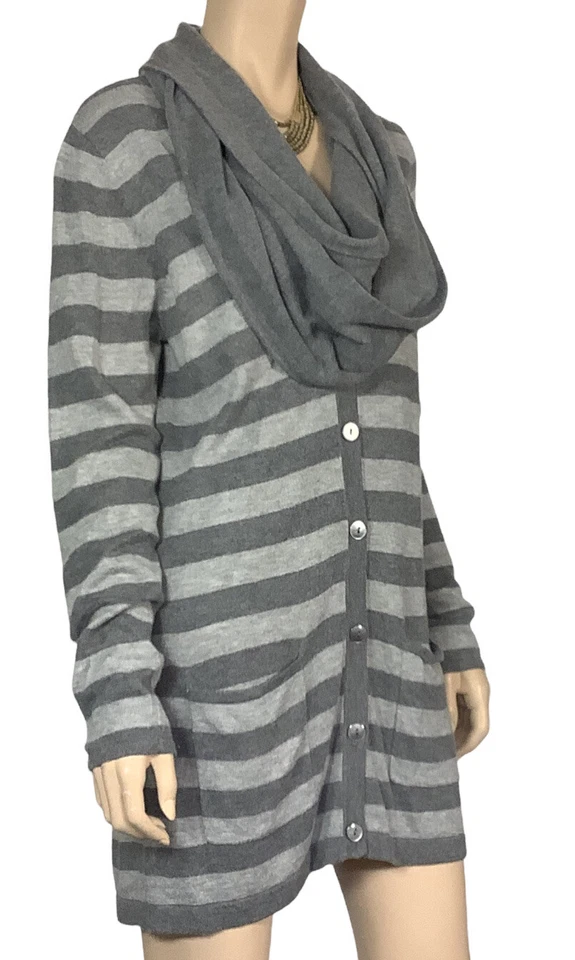 🌻 ** CÁRDIGAN KENNETH COLE MEZCLA LANA RAYAS LÍNEA LARGA BUFANDA DESMONTABLE TALLA M Foto 4 de 4