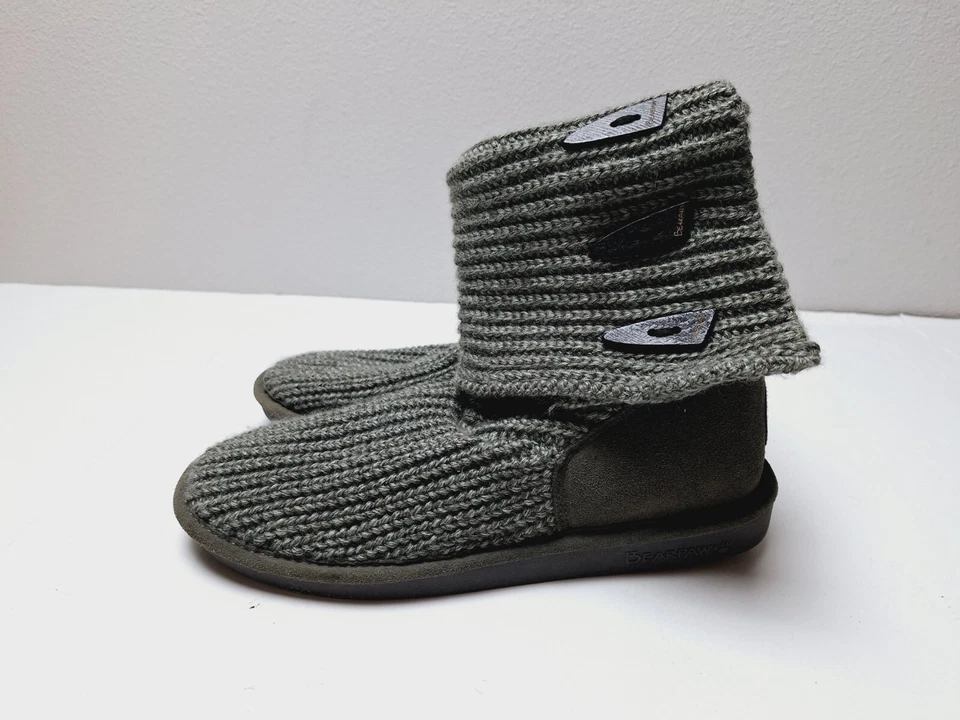Bearpaw Suéter Botas 9 Gris Tejido Plegable Pull On Mujer c Foto 3 de 4