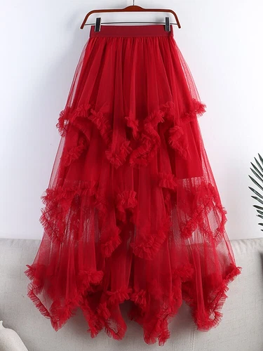 Tulle Long Dress for Women 2023 Summer Cute Irregular Mesh High Waist Maxi Skirt - Bild 5 von 33
