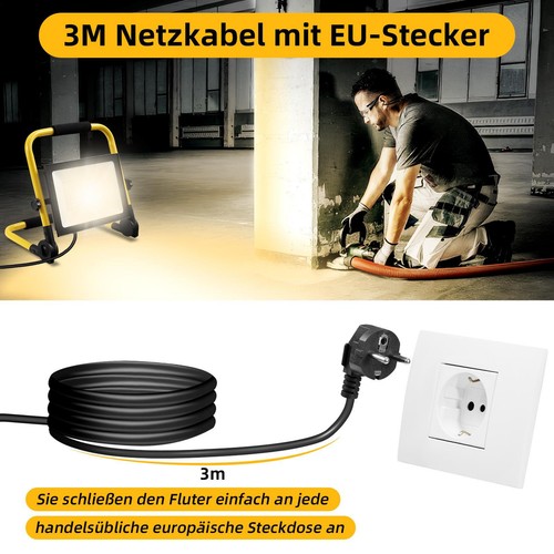 50W/100W/200W LED Fluter Flutlicht Gelb Stativ Stecker Baustrahler Scheinwerfer - Bild 7 von 16