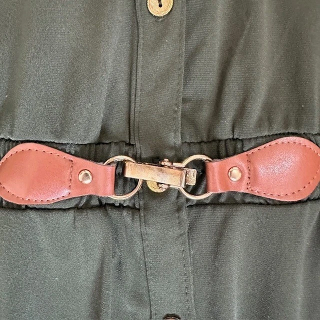 VETEMENTS Abito camicia sempre indaco verde oliva bottoni davanti cintura manica lunga taglia 1X