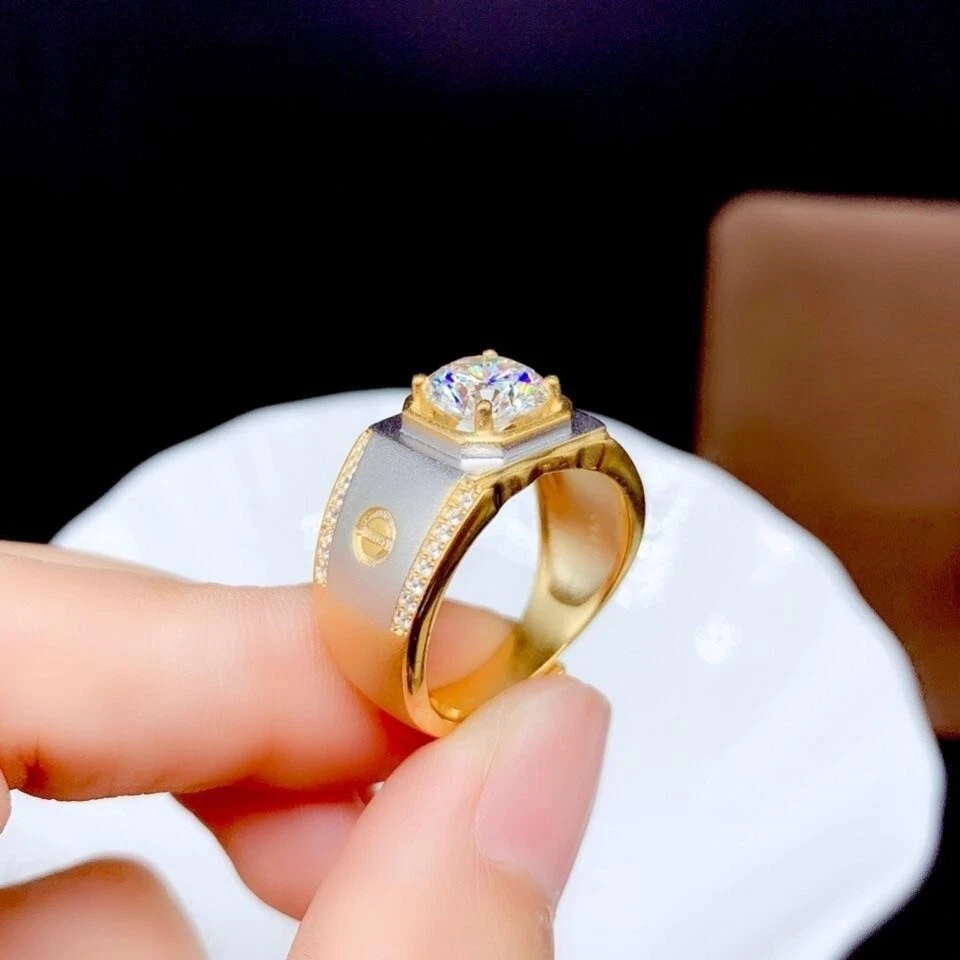 Anillo de plata de ley 925 unisex anillo de moissanita ajustable Foto 3 de 4