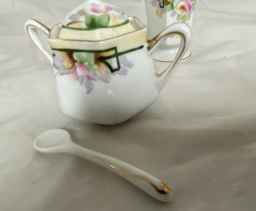 Vintage Hand-painted Nippon Salt & Pepper Shakers Sugar bowl cup and spoon - Picture 7 of 12