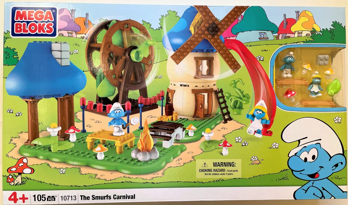 New Mega Bloks Smurfs 10713 The Smurf Carnival 105 pcs Building Set Sealed
