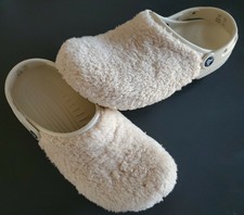 crocs classic fuzz mania clogs in cream