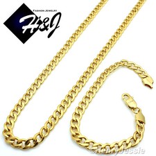 24"MEN's Stainless Steel 6mm Gold Plated Cuban Curb Link Necklace Bracelet SETS