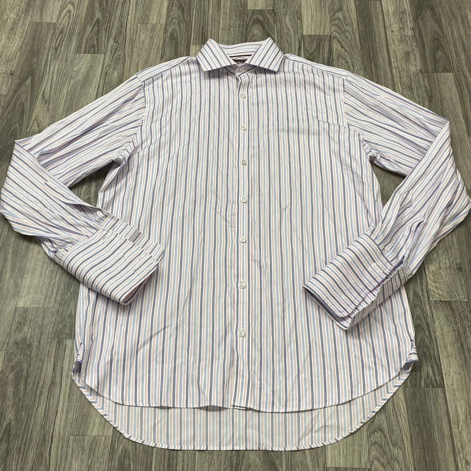 Camisa de vestir MARKS & SPENCER abotonada elástica azul/rosa para hombre talla 16/41 Foto 2 de 4