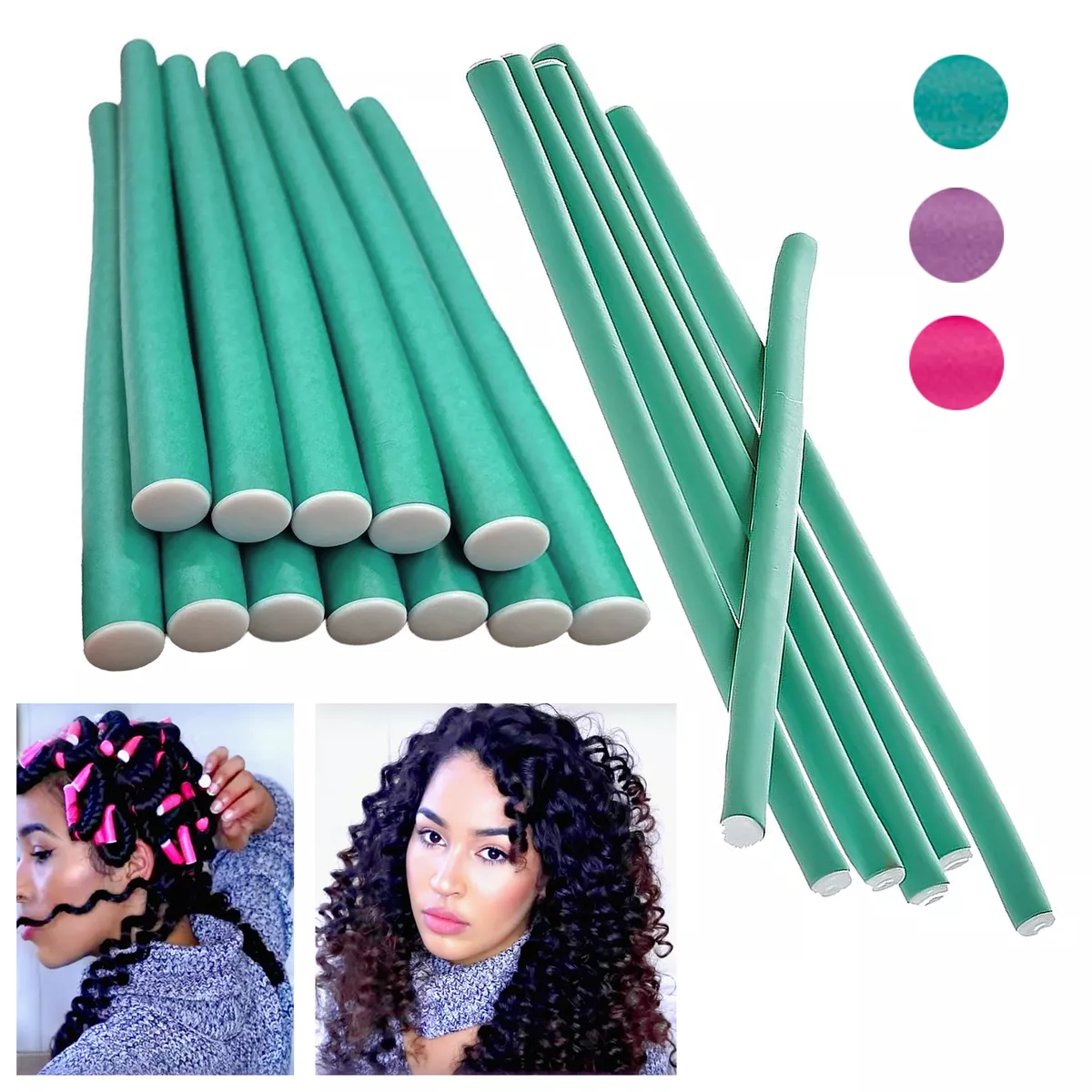 24 Pc Large and Small Flexi Rods Curl Hair Rollers Perm Curlers Soft Foam  Bendy