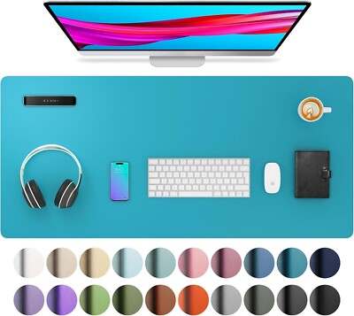 Turquoise 36''x17'' Leather Desk Mouse Pad Protector Non-Slip For Office Home