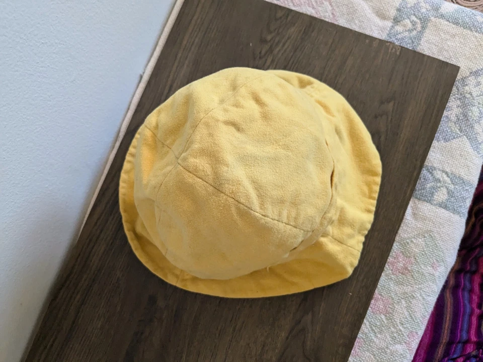 vintage 1960s 1970s does 1920s yellow bucket hat fleece art deco Foto 4 de 4