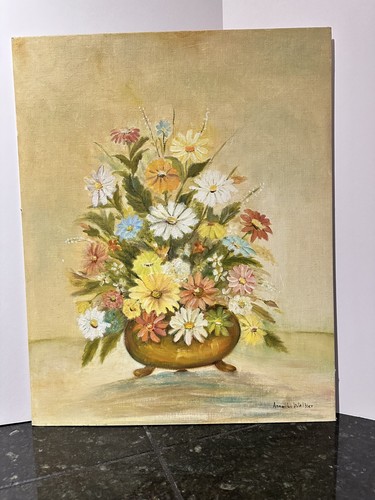 Floral Still Life Painting 16x20 by Anne L. Walker Acrylic on Board Unframed VTG