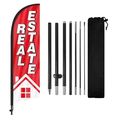 Real Estate Feather Flag 8FT Banner with Pole and Stake for Real Estate Business