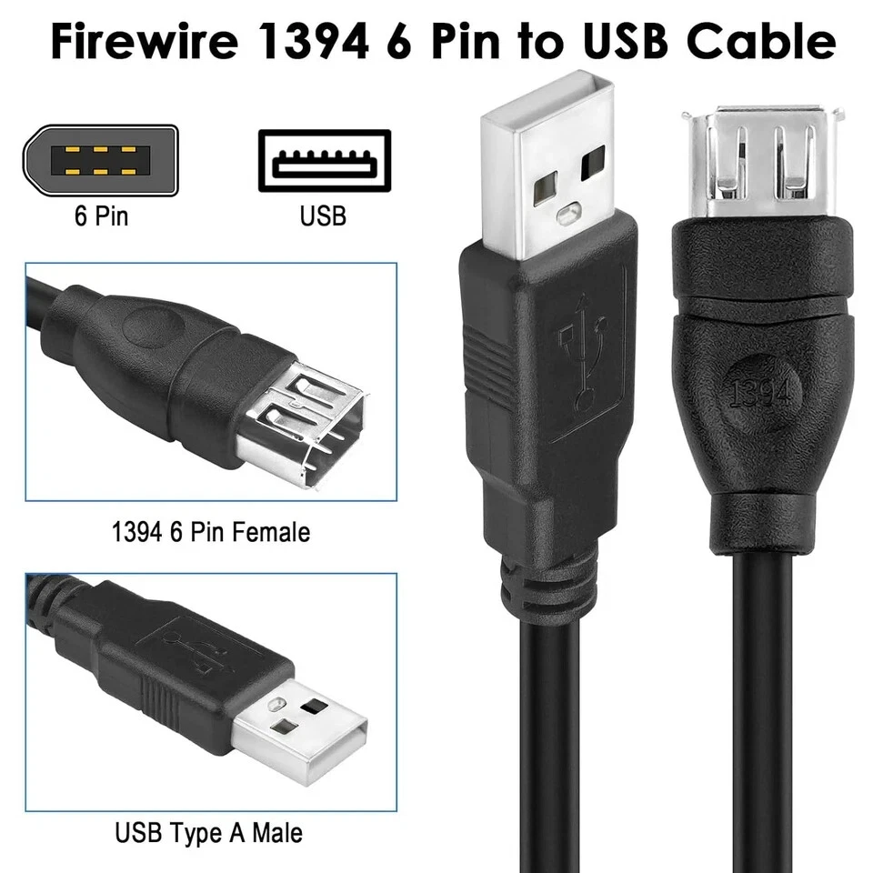 Firewire IEEE 1394 6 Pin Female to USB A Male Adapter Cable, 6 usb 6 pin - Image 3 of 4