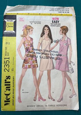 VNTG 1970s Pattern MINI DRESS Shift Collar Scoop Neck McCalls Sz12 B34  TWIGGY | eBay