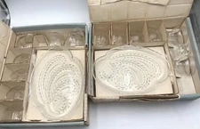 MCM Federal Glass Snack Plate & Cup Set 8 Plates 11 Cups Homestead Vtg Box READ