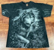 3D Emblem Wolf Wildlife Nature Vintage T-Shirt Black Made In USA 90s Men’s Large