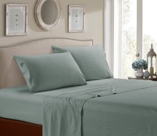 4 Piece Bed Sheets Set Embossed Striped Soft Luxury High Thread Count Microfiber