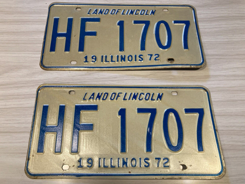 Vintage Illinois 1972 License Plate Set - Pair of Two Matching Plates