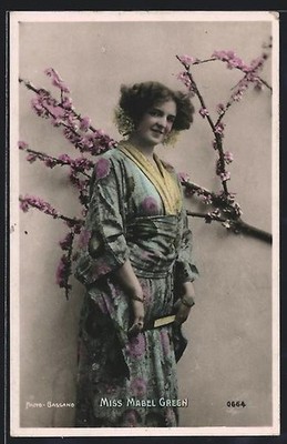 Schauspielerin Miss Mabel Green im Kimono mit Fächer, Ansichtskarte 1906 