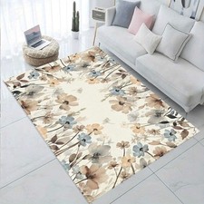 Watercolor Floral Print Area Mat, Flannel Polyester Fiber Polyester Material, So