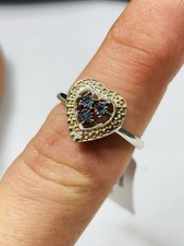 Gemporia heart shaped silver ring with blue and white diamonds UK size M new
