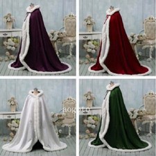Winter Warm Faux Women's Wedding Hooded Cape Renaissance Bridal Satin Cloak