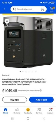 EcoFlow DELTA 2 1024Wh LiFePO4 1800W Portable Power Station Fast USB-C