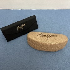 Maui Jim Sunglass Cases - 1 Solid Black Triangle, 1 Tan Faux Bamboo Basket Weave