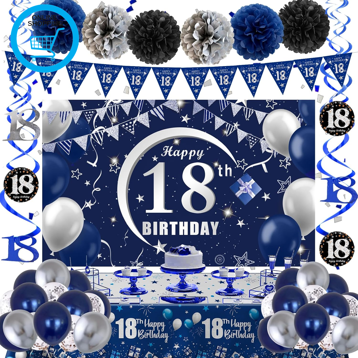 18Th Birthday Decorations for Boys Girls, 18Th Birthday Banner Backdrop Balloons