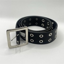 Vintage Y2K Black Double Grommet Belt Punk Grunge Goth Emo Silver Tone