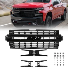Front Bumper Upper Grille Glossy+Matte Black For Chevy Silverado 1500 2019-2021